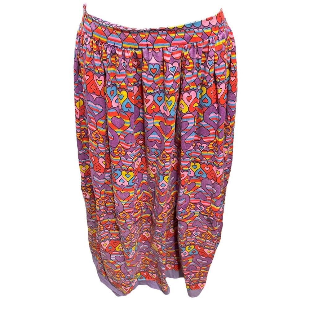Vintage 1980s Handmade Heart Pattern Long Maxi‎ Skirt Gathered